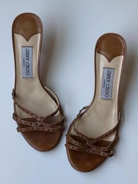 Jimmy Choo caramel brown studded leather heels